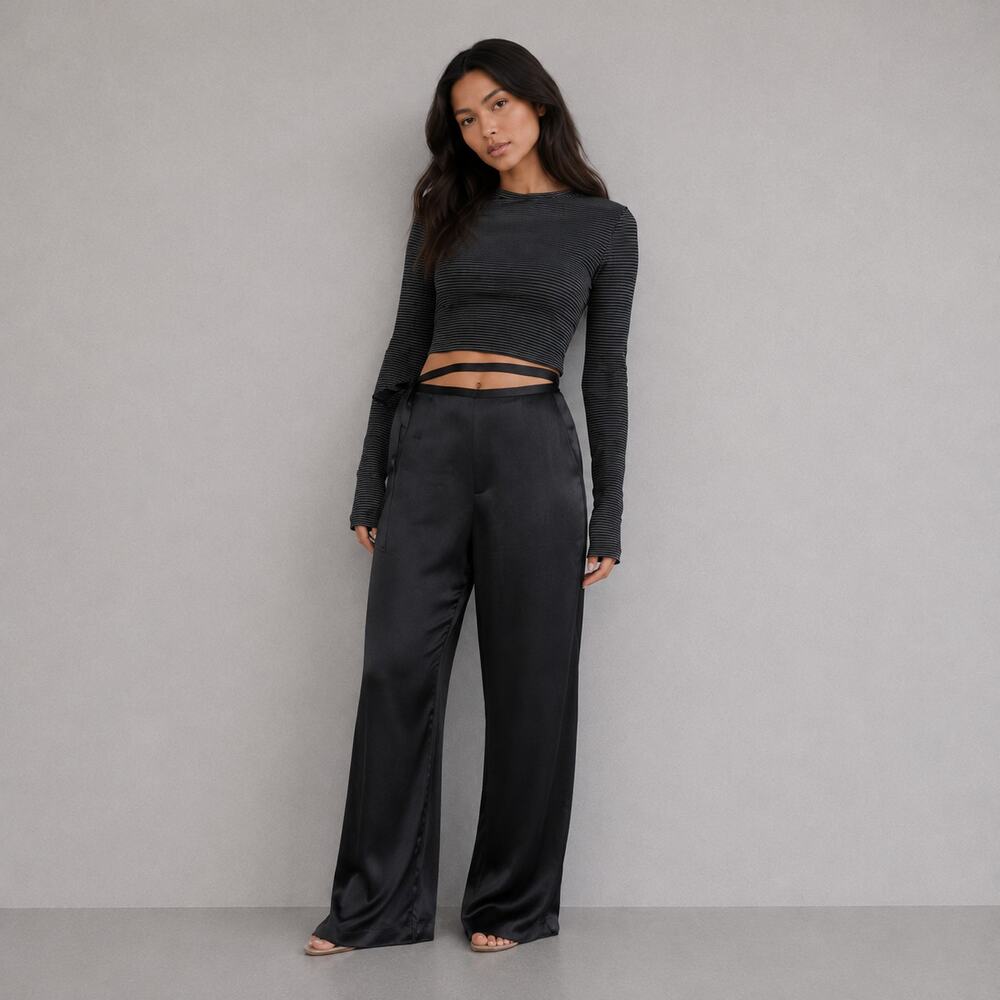 JLuxLabel Deserae Satin Pants Womens XL Black High Waist Wide Leg No Stretch NWT